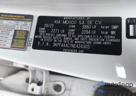 2022 Kia Forte Gt из США, поврежденный, VIN 3KPF44AC7NE424305